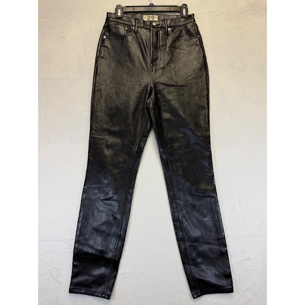 We‎ The Free Free People Black Metallic Coated High Rise Straight Jeans Size 29